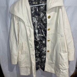 GUESS Women's Cream Trench Coat with Gold Buttons
